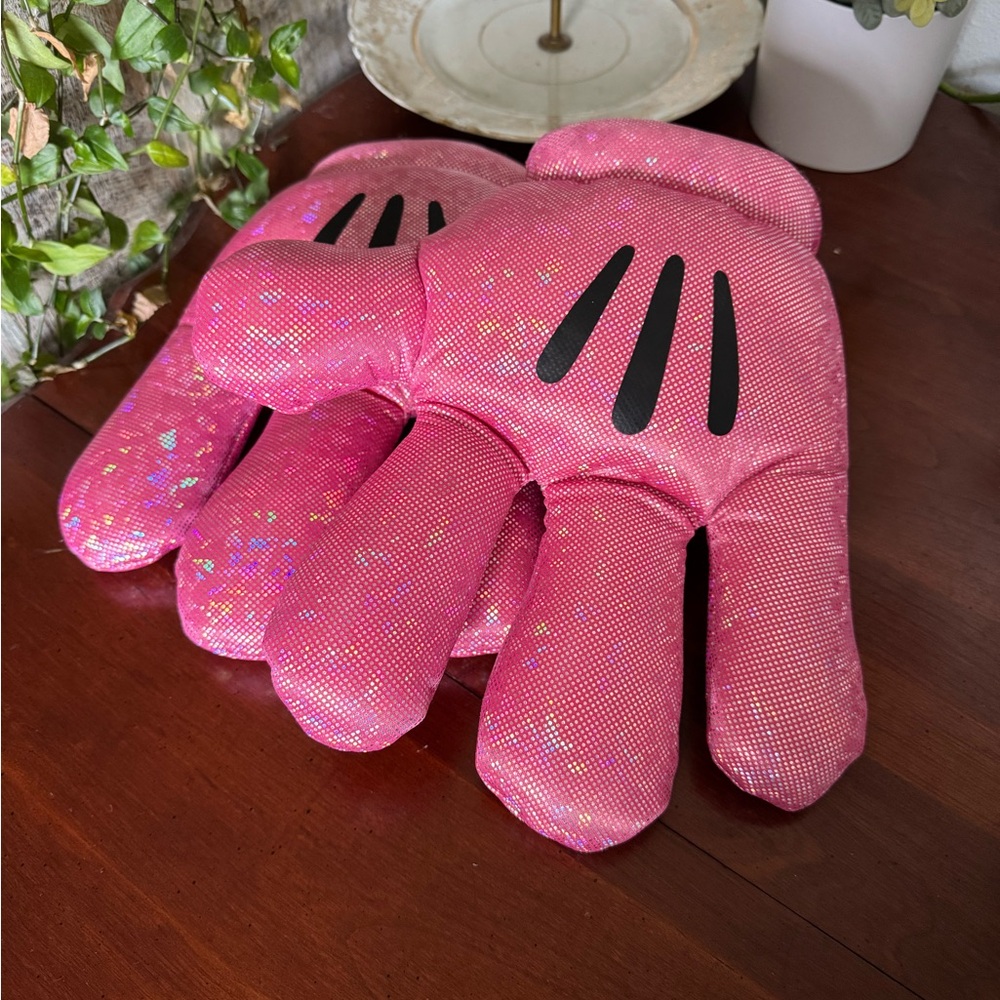 Pink Glitter Party Gloves Minnie Mouse